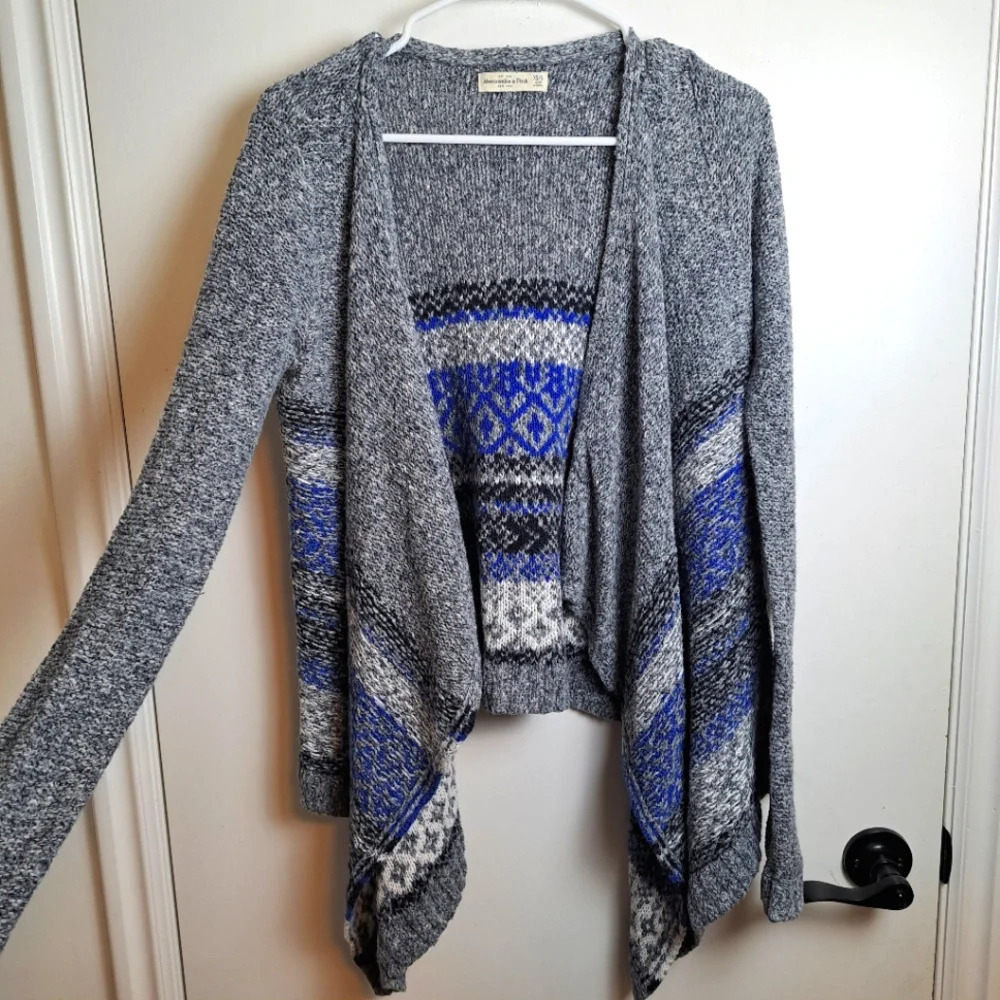Abercrombie & Fitch Grey‎ Blue White Knit Boho Drapey Sweater Cardigan Size XS/S